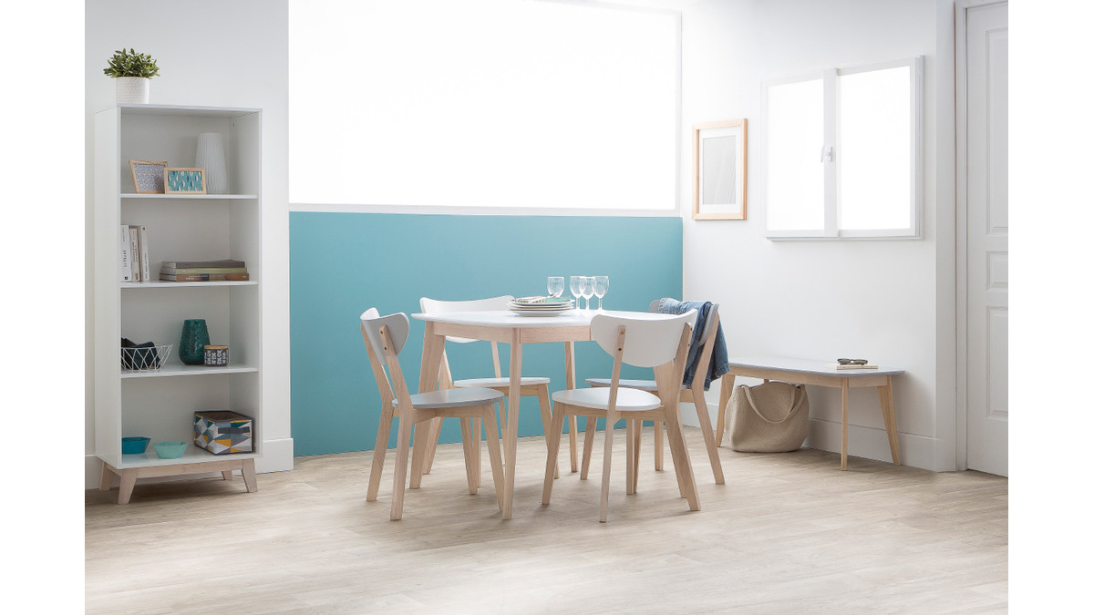 Mesa de comedor extensible nórdica blanca y madera L90-130 LEENA