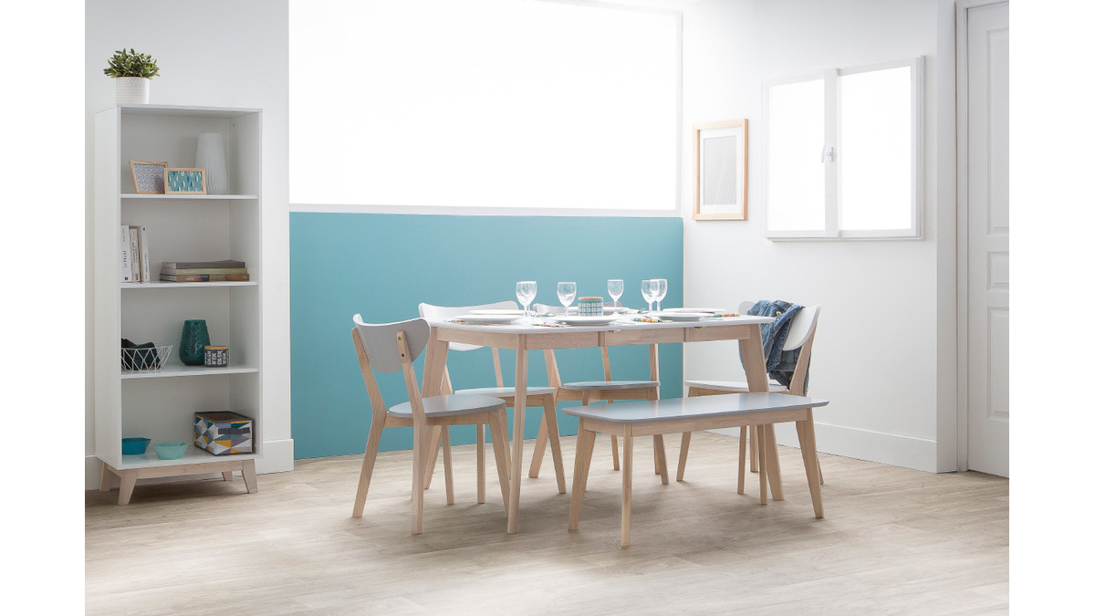 Mesa de comedor extensible nrdica blanca y madera L90-130 LEENA