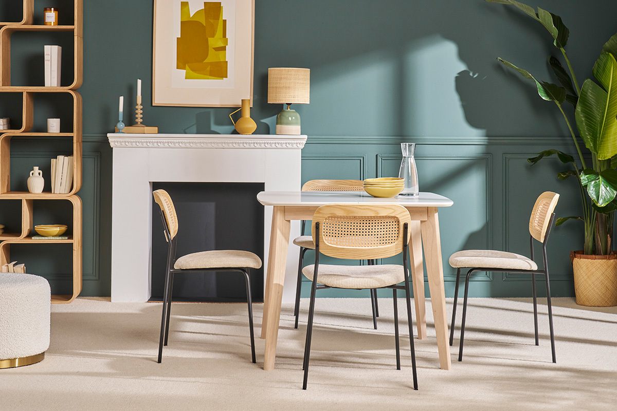 Mesa de comedor extensible nrdica blanca y madera L90-130 LEENA