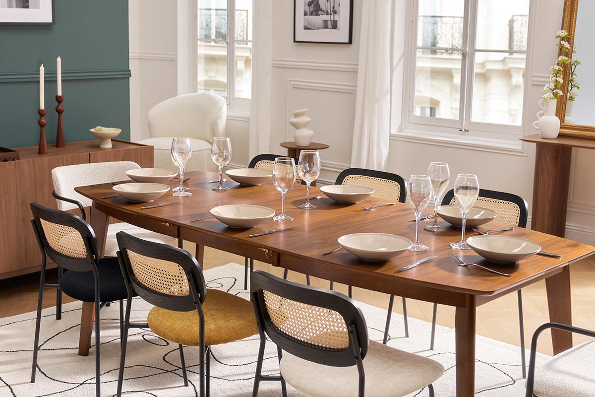 Mesa de comedor extensible nrdica nogal L150-200 LEENA