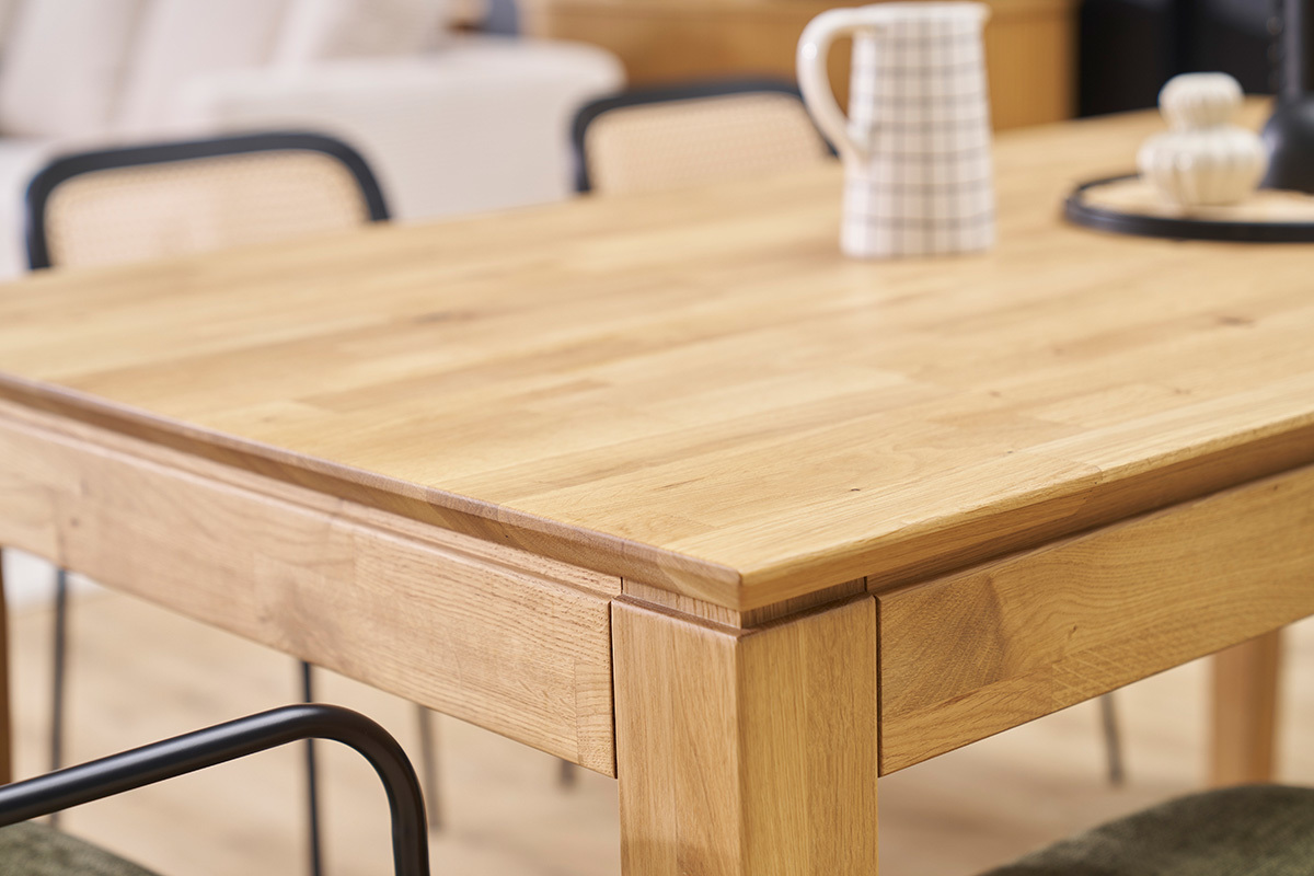 Mesa de comedor extensible rectangular de madera clara de roble macizo L160-220 cm YULIA