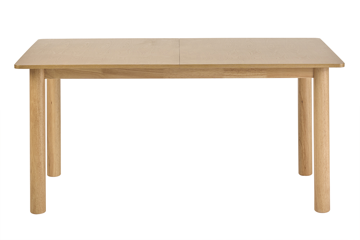 Mesa de comedor rectangular extensible de madera clara de fresno, vista frontal