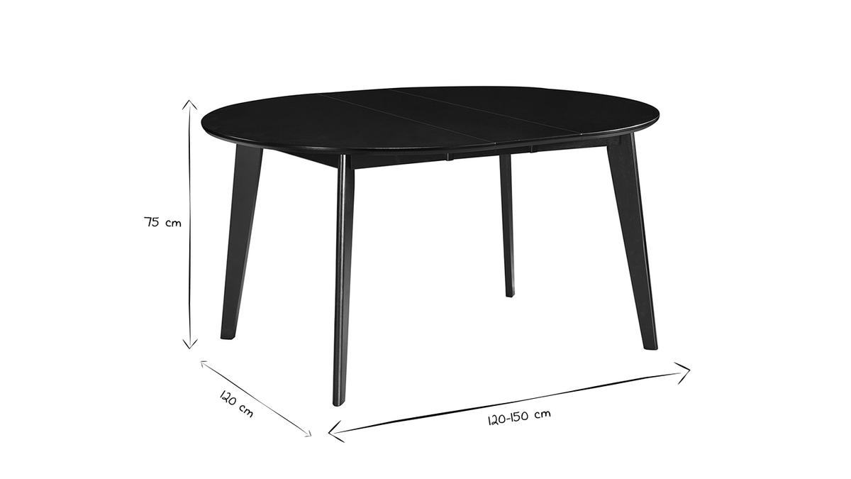 Mesa de comedor extensible redonda negra L120-150 cm LEENA