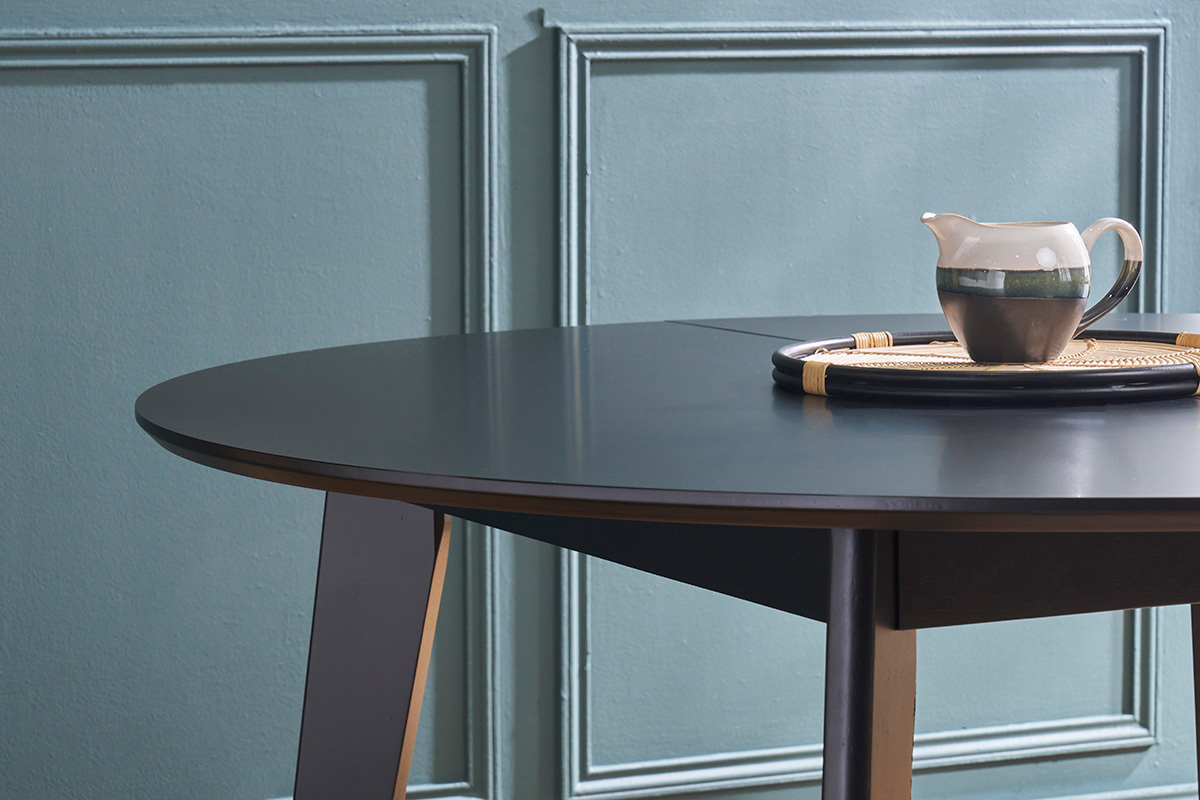 Mesa de comedor extensible redonda negra L120-150 cm LEENA