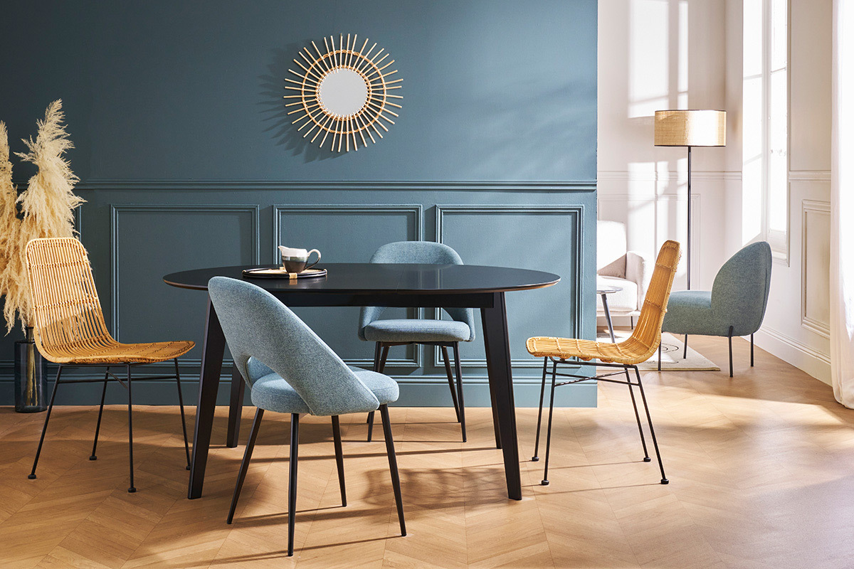 Mesa de comedor extensible redonda negra L120-150 cm LEENA