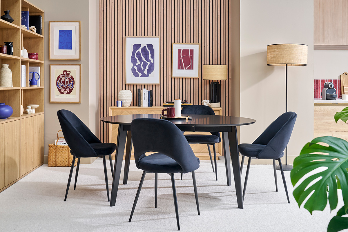 Mesa de comedor extensible redonda negra L120-150 cm LEENA