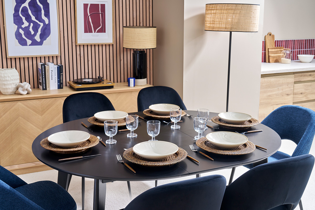 Mesa de comedor extensible redonda negra L120-150 cm LEENA