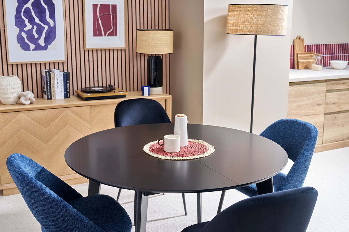 Mesa de comedor extensible redonda negra L120-150 cm LEENA