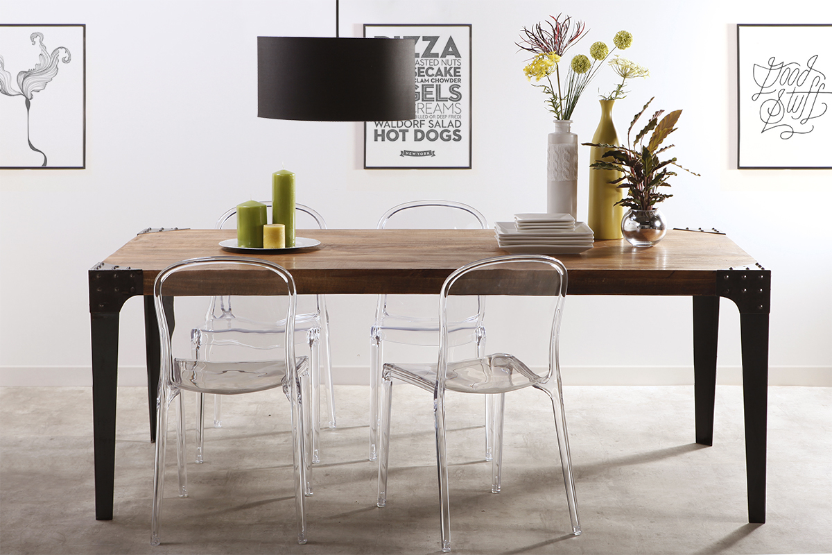 Mesa de comedor industrial acero y madera L200 MADISON