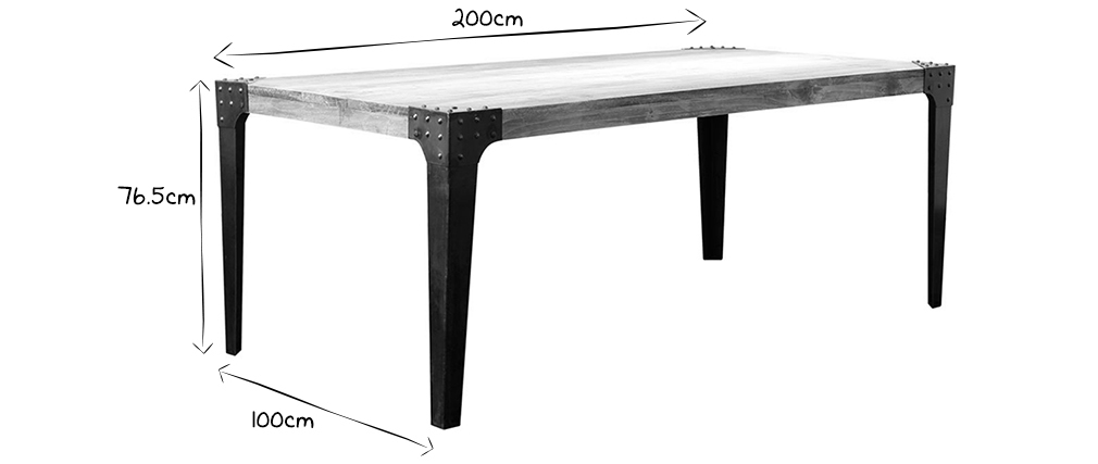 Mesa de comedor industrial acero y madera L200 MADISON