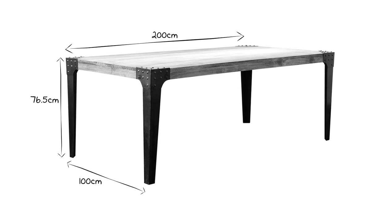 Mesa de comedor industrial acero y madera L200 MADISON