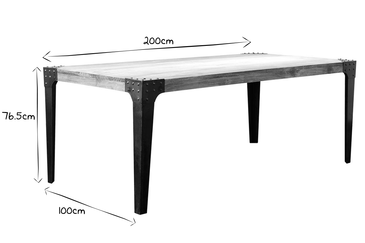 Mesa de comedor industrial acero y madera L200 MADISON
