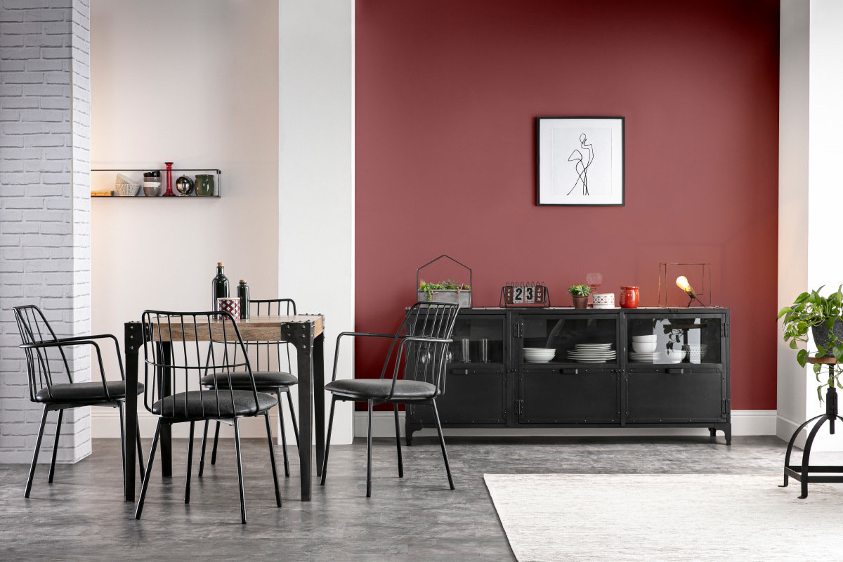 Mesa de comedor industrial acero y madera L80 MADISON