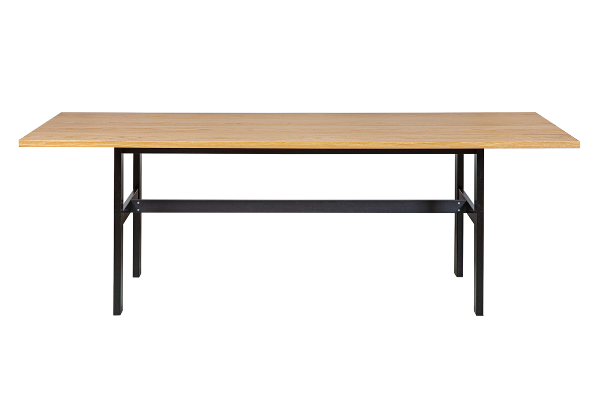 Mesa de comedor industrial chapado roble y metal negro L230 cm HILBA