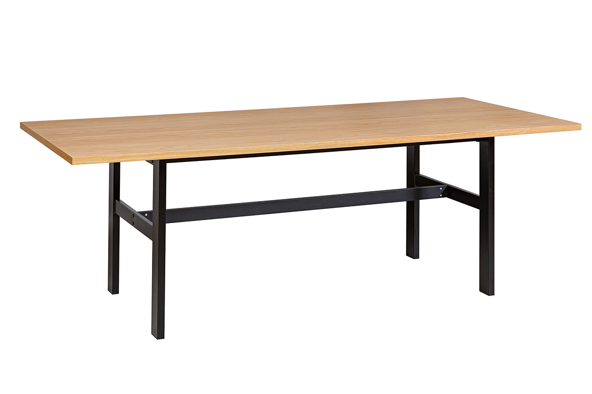 Mesa de comedor industrial chapado roble y metal negro L230 cm HILBA