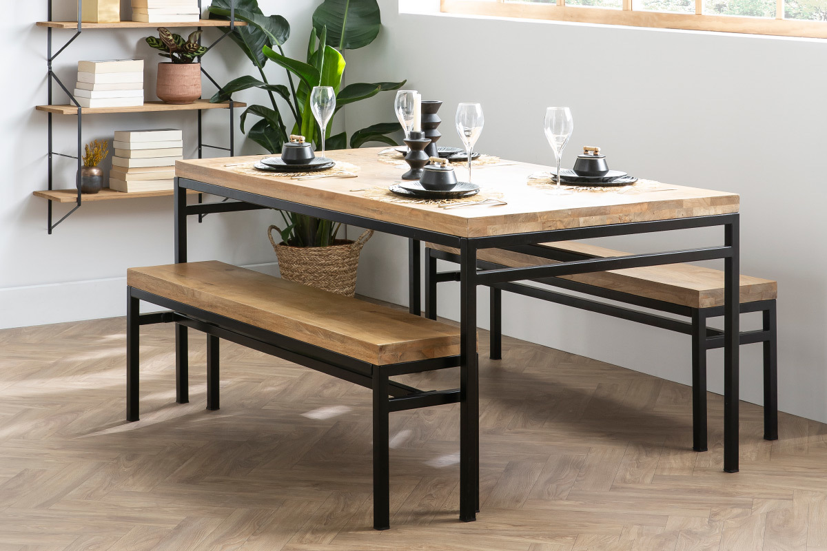 Mesa de comedor industrial mango bruto y metal L160 YPSTER