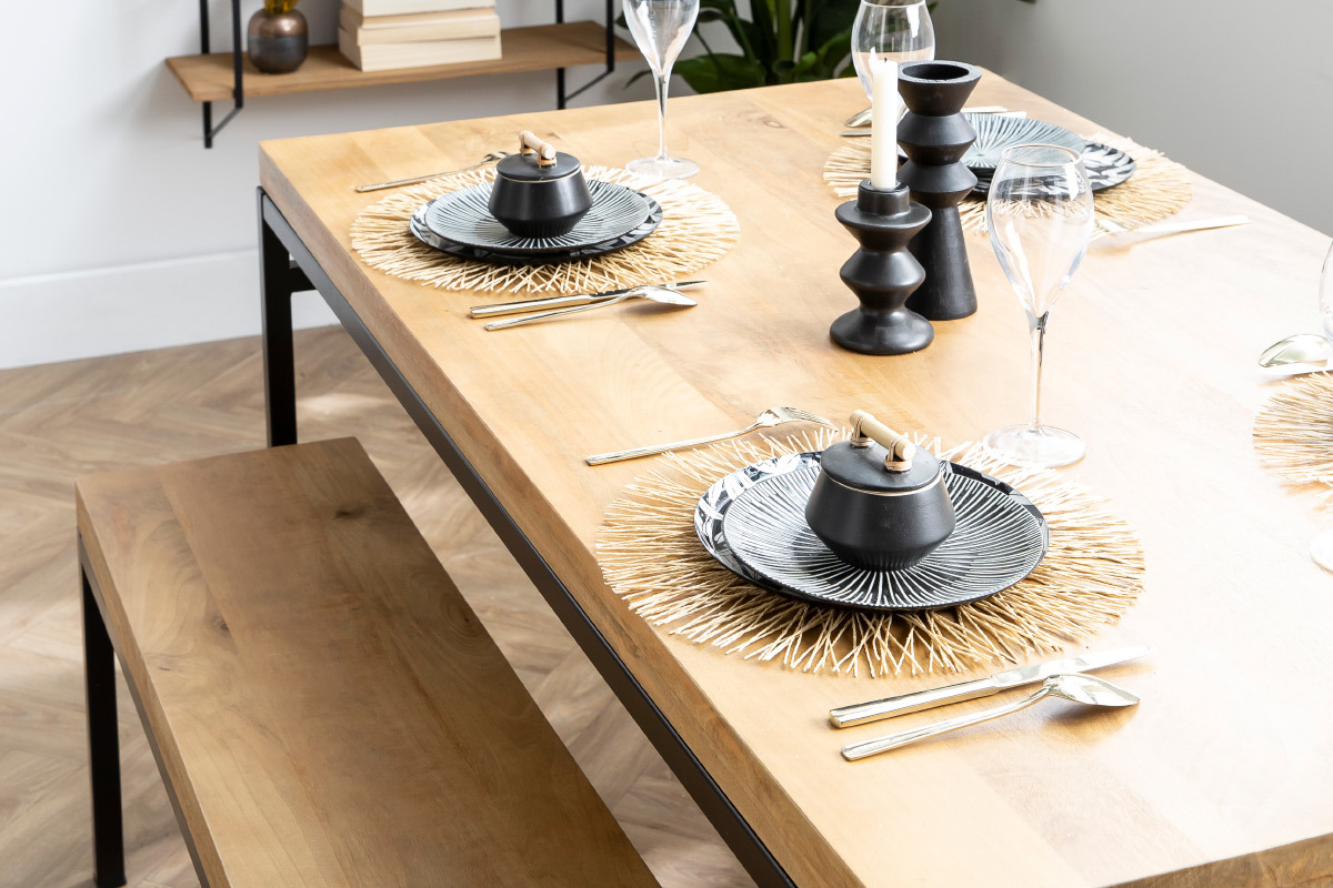 Mesa de comedor industrial mango bruto y metal L160 YPSTER