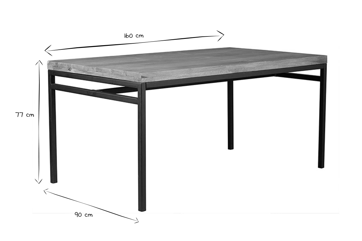 Mesa de comedor industrial mango bruto y metal L160 YPSTER
