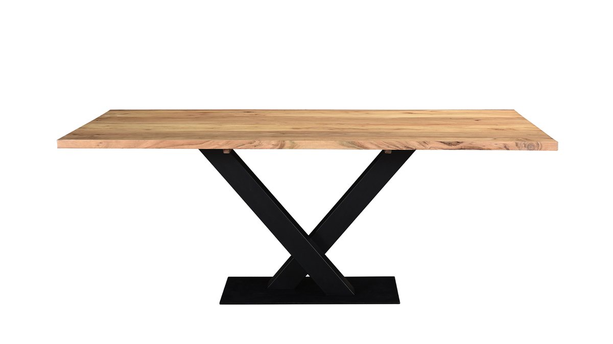 Mesa de comedor industrial rectangular de madera de acacia maciza y metal negro 200cm VALLEY