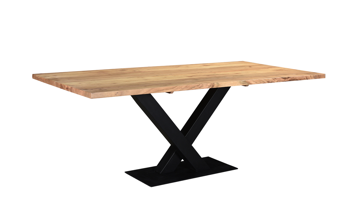 Mesa de comedor industrial rectangular de madera de acacia maciza y metal  negro 200 cm VALLEY - Miliboo