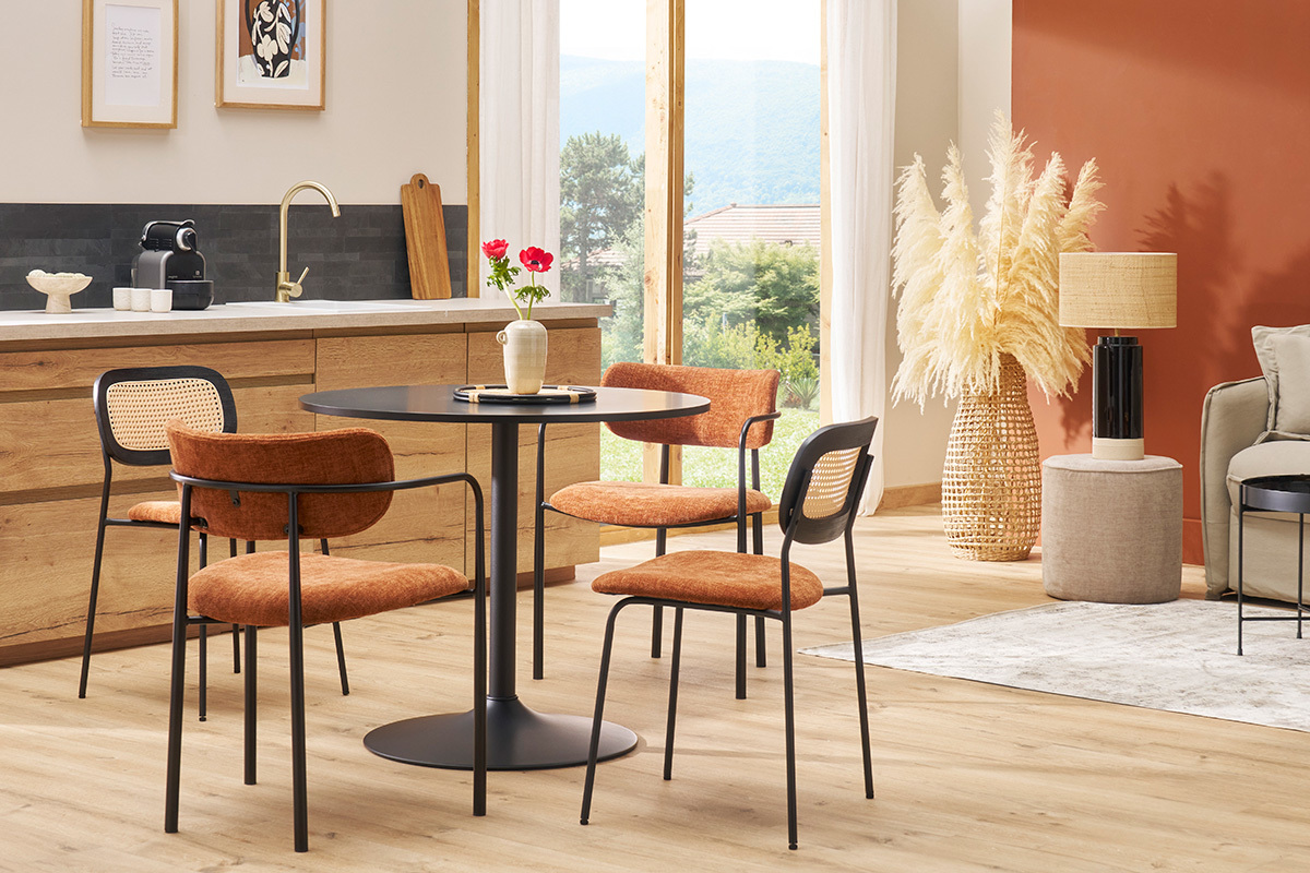 Mesa de comedor moderna redonda negra D90 CALISTA