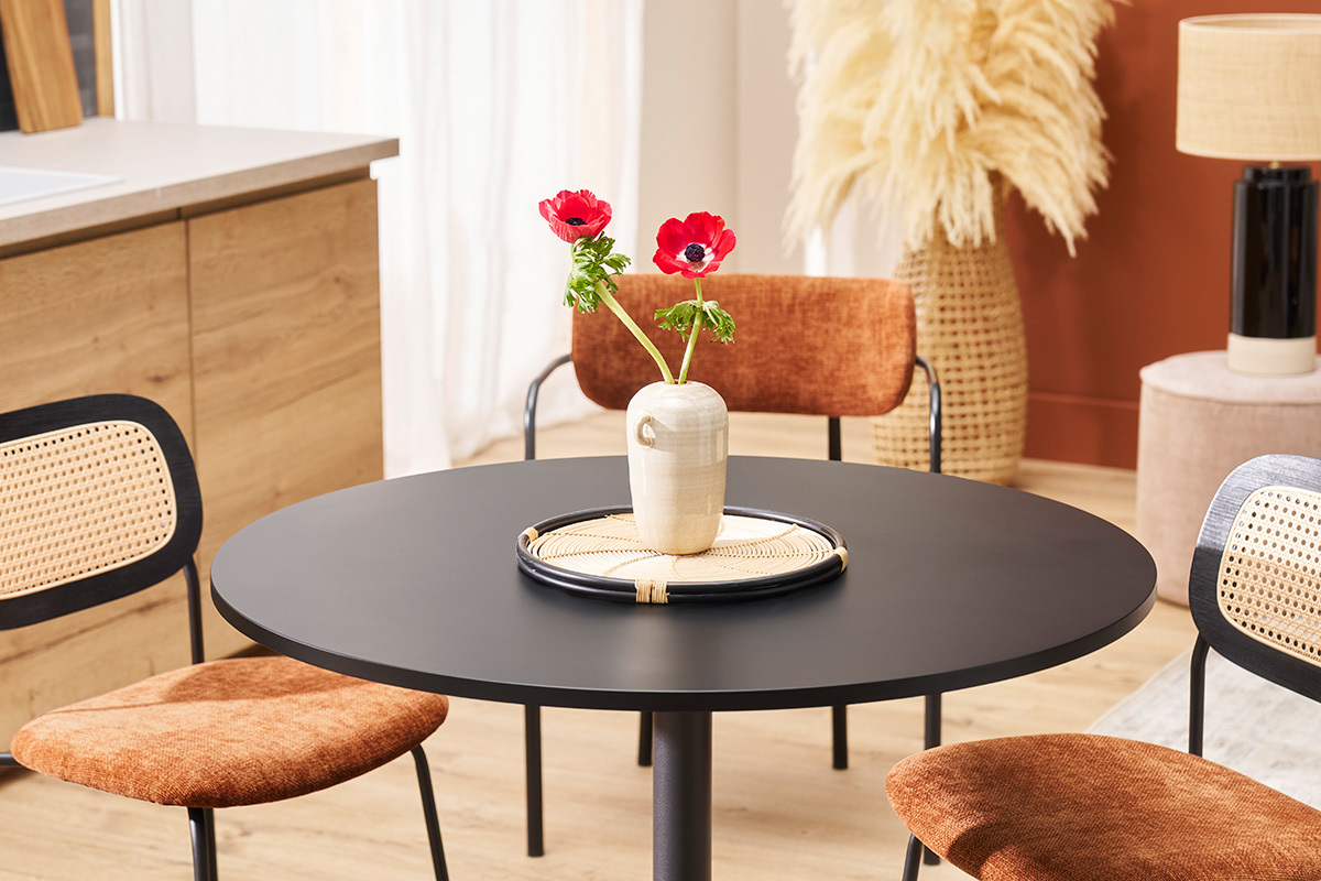 Mesa de comedor moderna redonda negra D90 CALISTA