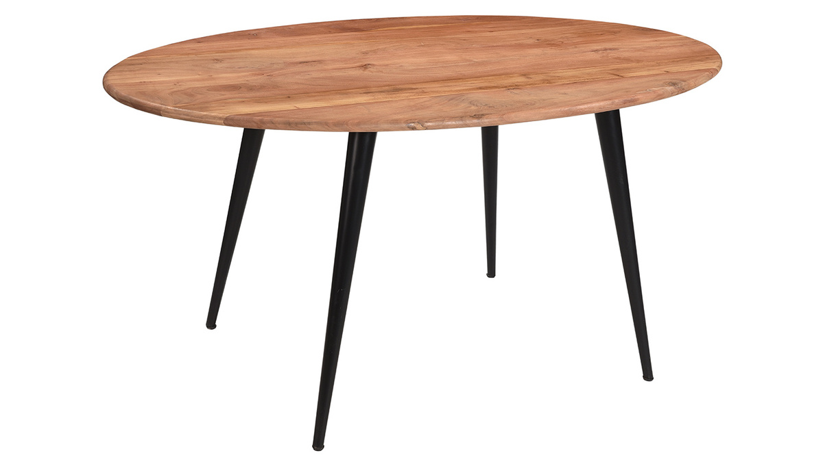Mesa de comedor ovalada de madera de acacia maciza y metal 160 cm OBALI