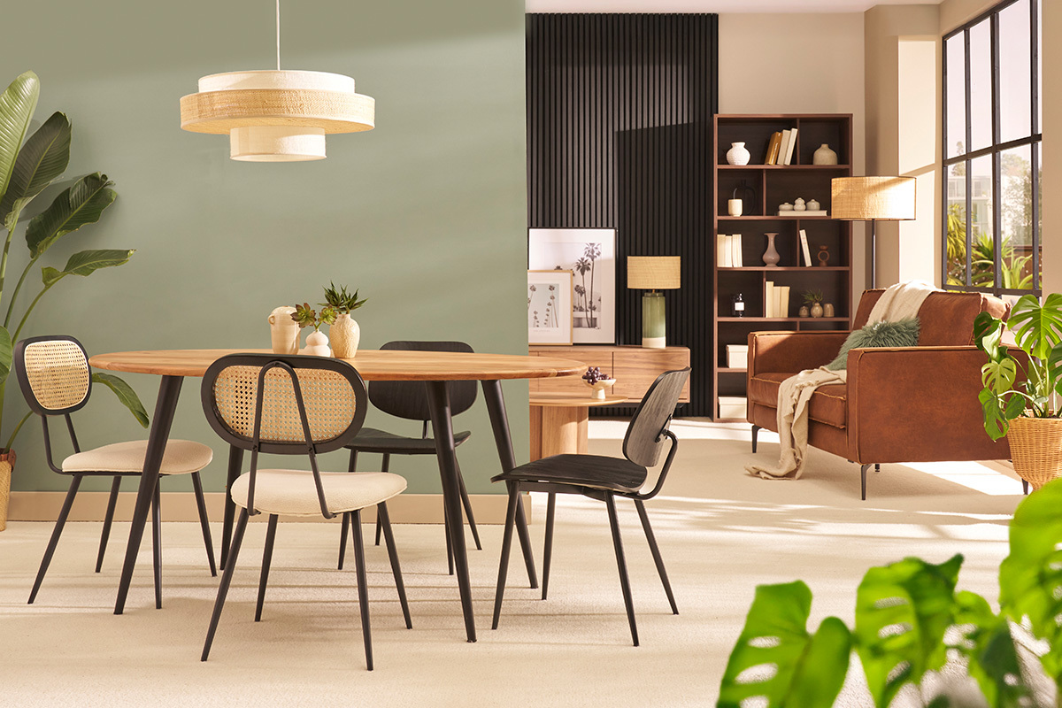Mesa de comedor ovalada de madera de acacia maciza y metal 160cm OBALI