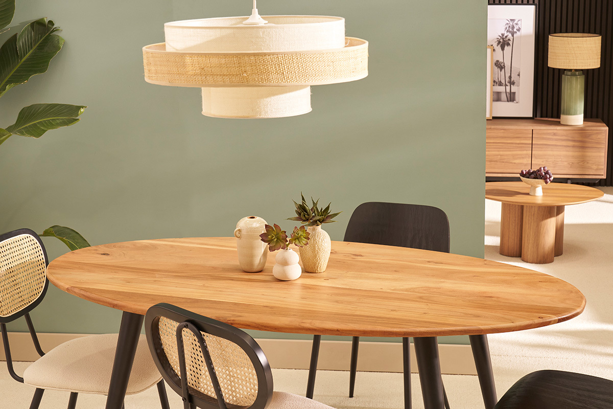 Mesa de comedor ovalada de madera de acacia maciza y metal 160cm OBALI