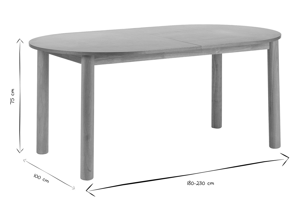 Mesa de comedor ovalada extensible de madera clara fresno L180-230 cm CLAUDIE