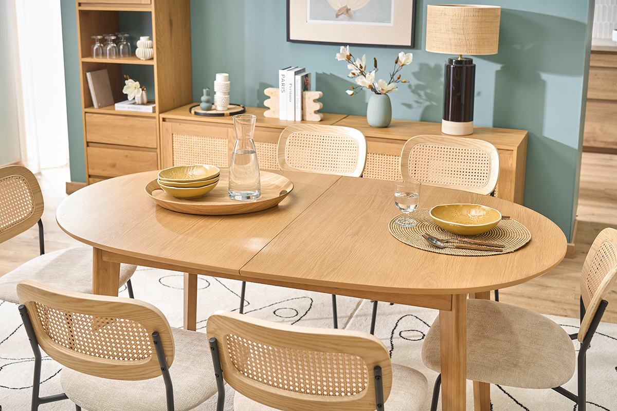 Mesa de comedor ovalada extensible de madera clara roble L150-200 cm ANSEL