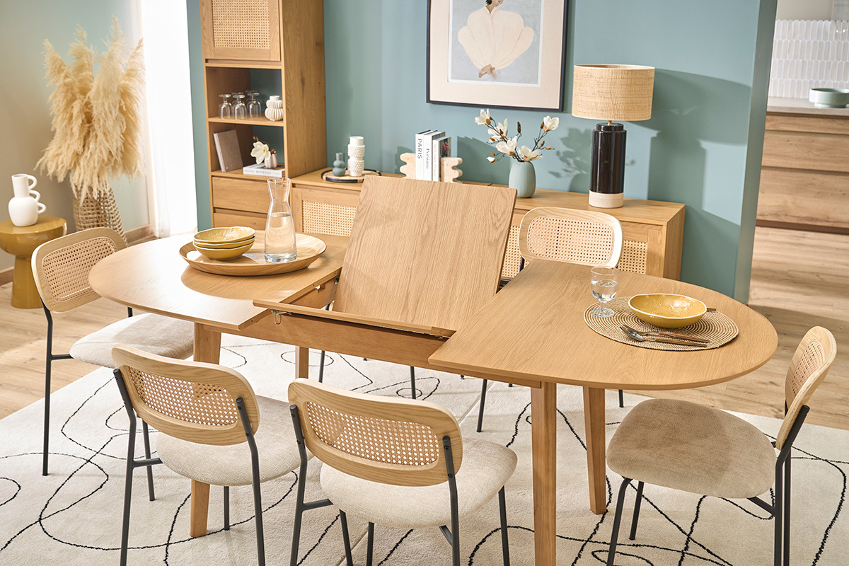 Mesa de comedor ovalada extensible de madera clara roble L150-200 cm ANSEL