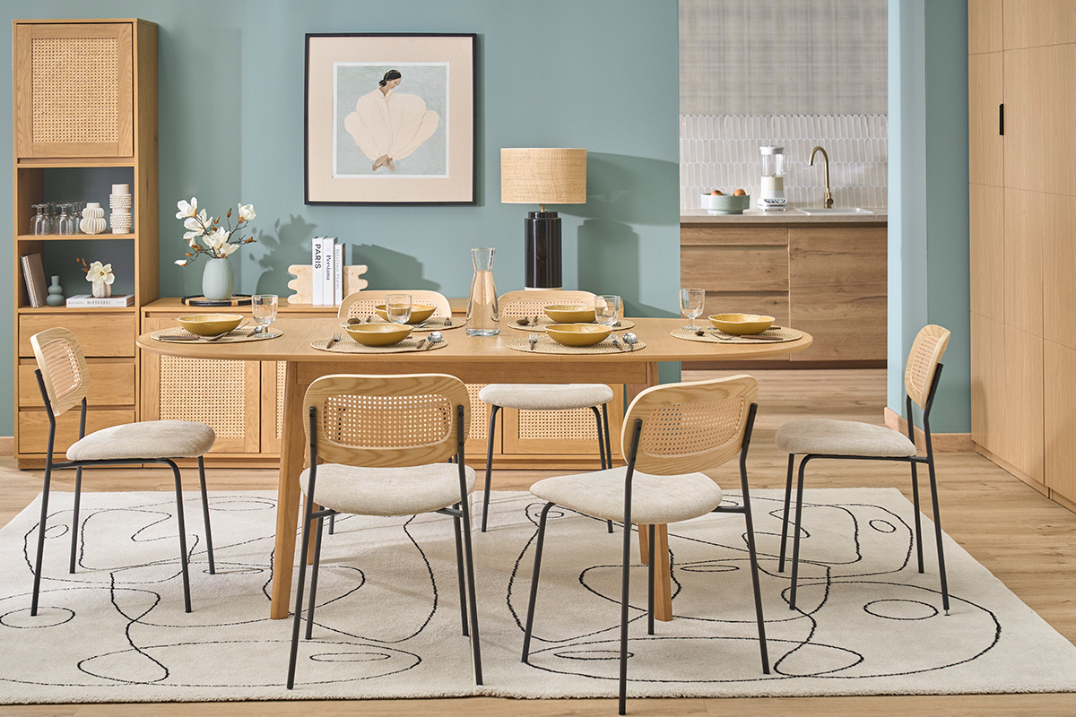 Mesa de comedor ovalada extensible de madera clara roble L150-200 cm ANSEL