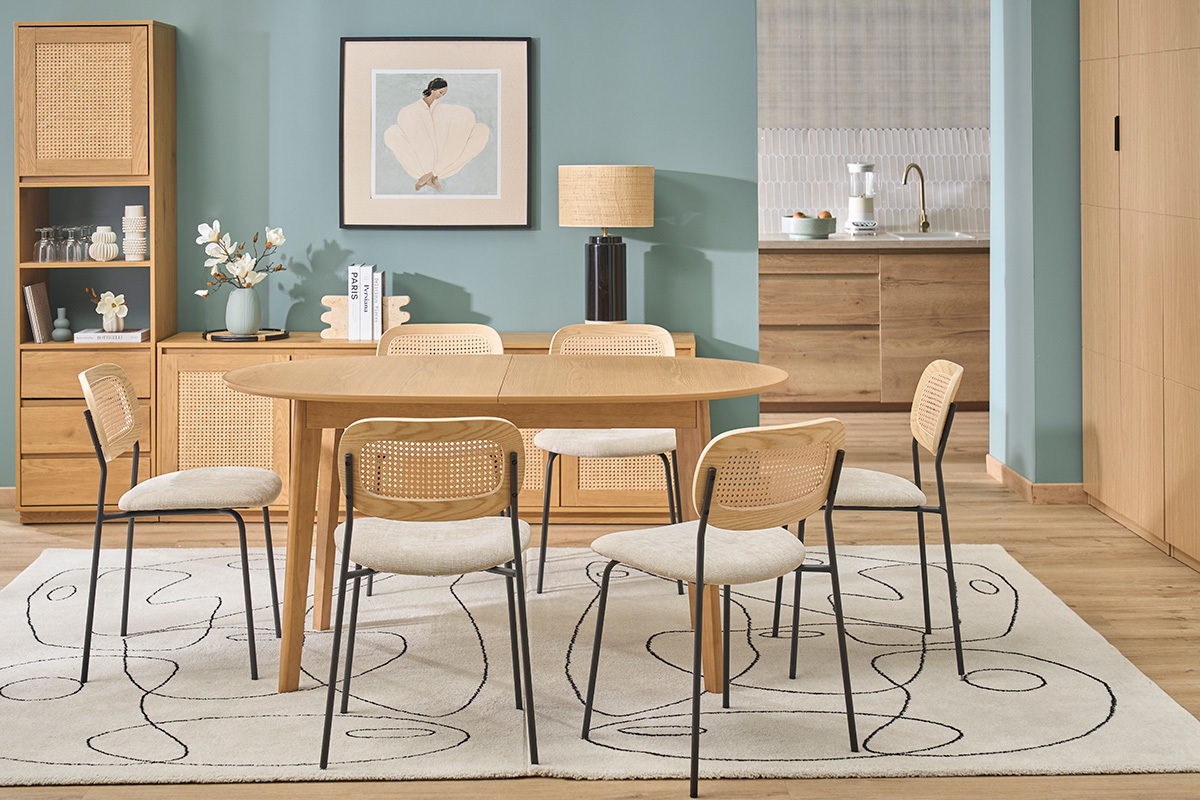 Mesa de comedor ovalada extensible de madera clara roble L150-200 cm ANSEL