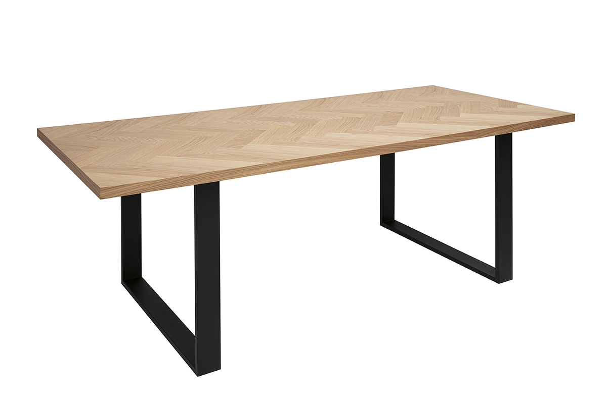 Mesa de comedor rectangular acabado roble y metal negro L200 cm MAGDA
