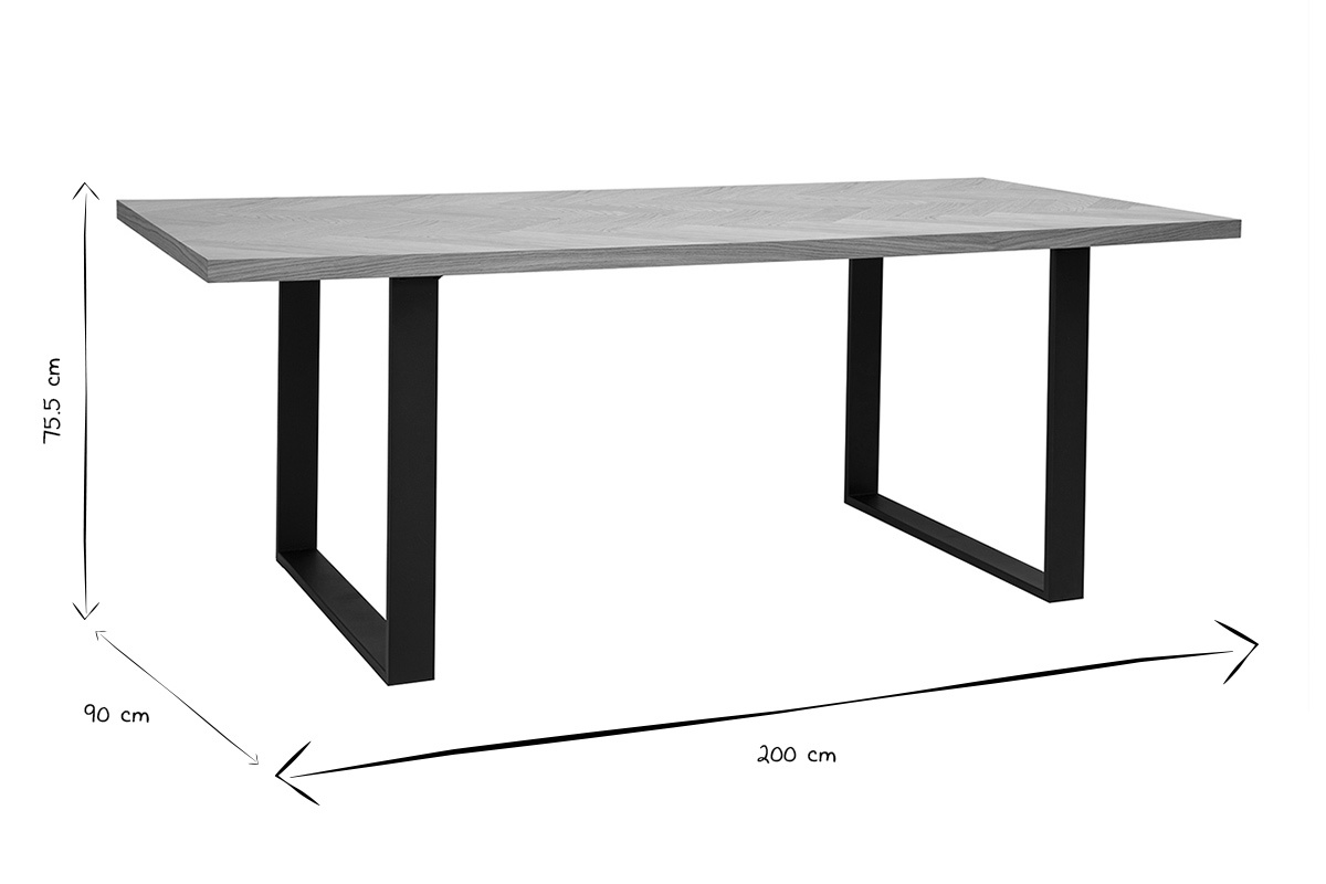Mesa de comedor rectangular acabado roble y metal negro L200 cm MAGDA