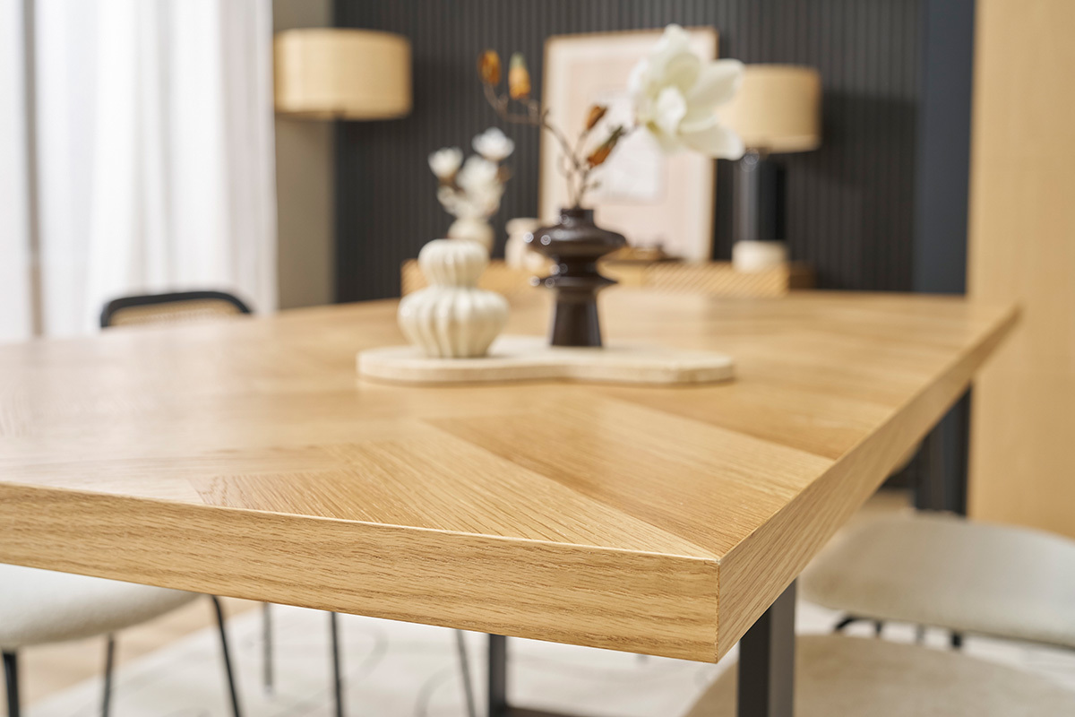 Mesa de comedor rectangular acabado roble y metal negro L200 cm MAGDA