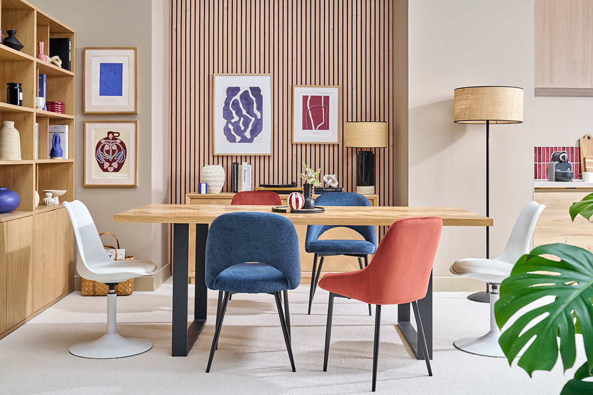 Mesa de comedor rectangular acabado roble y metal negro L200 cm MAGDA