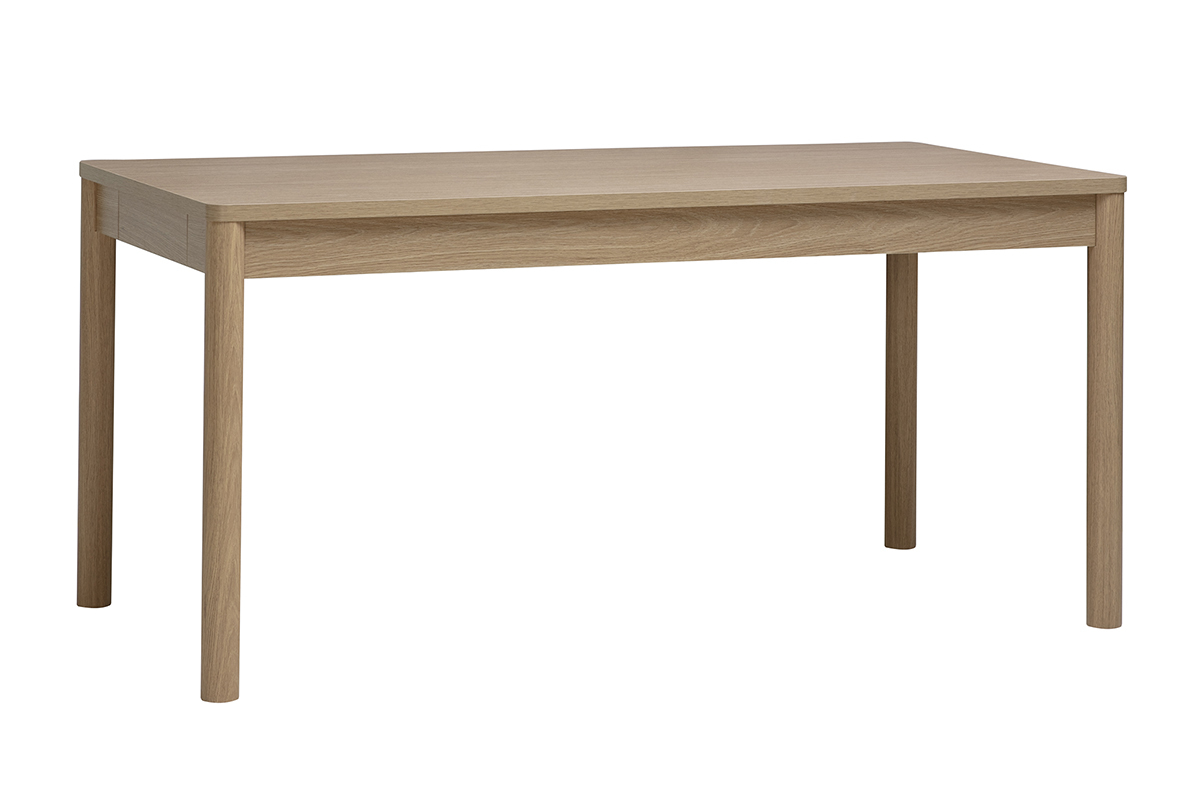 Mesa de comedor rectangular IZZIE con almacenaje, acabado en madera clara de roble, vista en 3/4