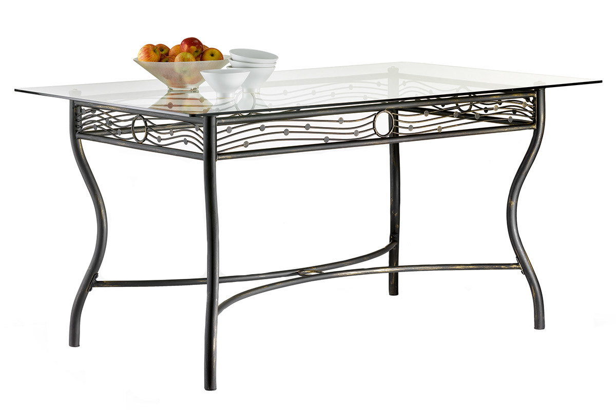 Mesa de comedor rectangular de acero y de cristal templado D153 FLORENCE