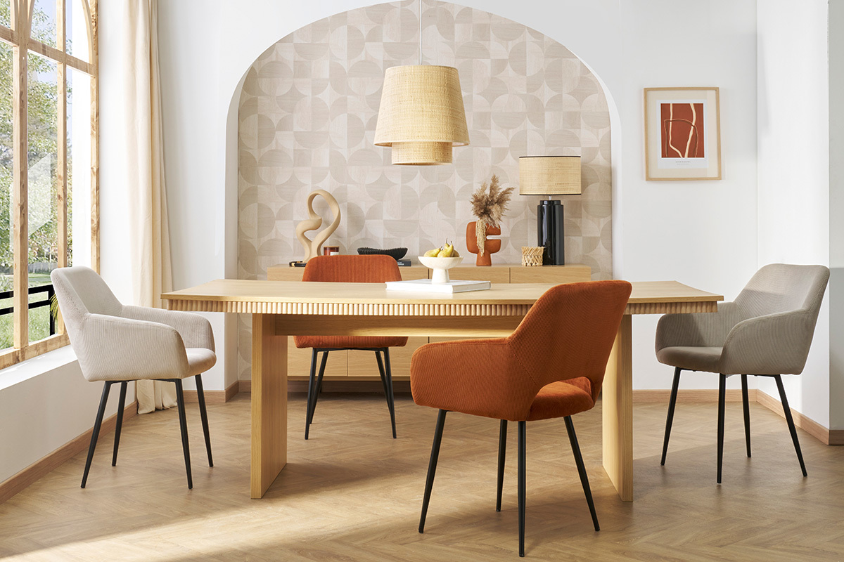 Mesa de comedor rectangular de madera de roble claro 200 cm EVASION