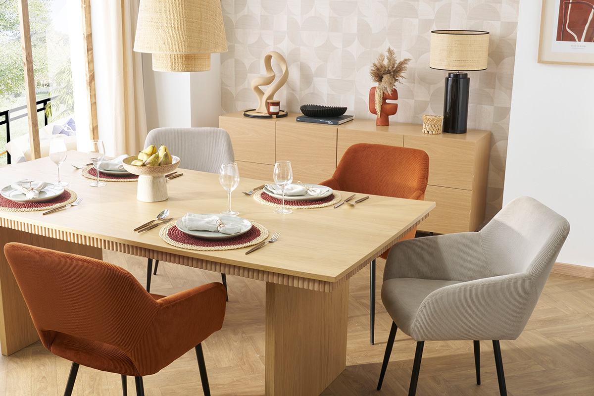 Mesa de comedor rectangular de madera de roble claro 200 cm EVASION
