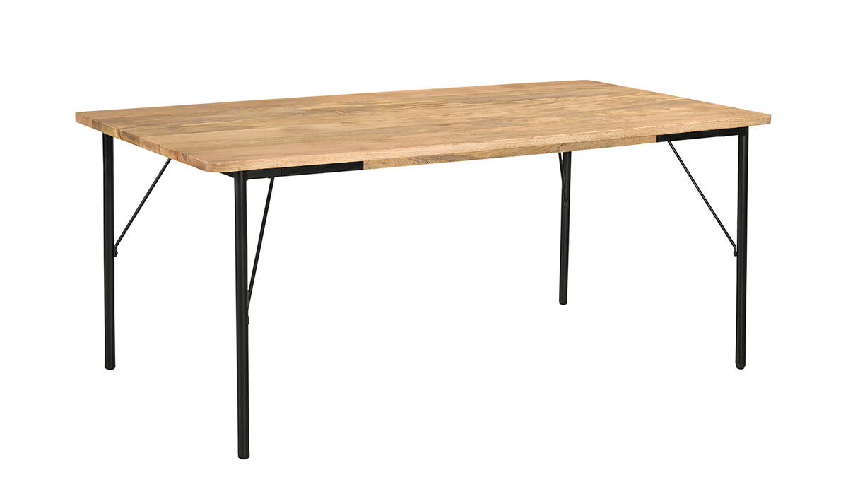 Mesa de comedor rectangular de madera maciza de mango y metal negro 180 cm JUDE