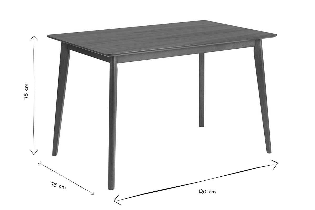 Dimensiones de la mesa de comedor ELION, L120 cm x P75 cm x H75 cm, en blanco y negro.