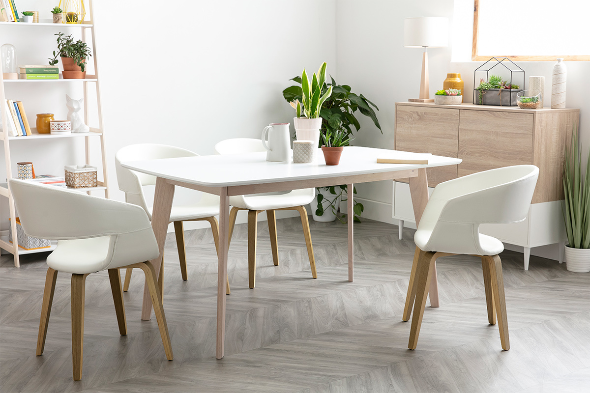 Mesa de comedor rectangular escandinava de madera clara roble L150 cm LEENA