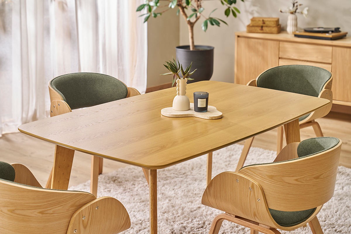 Mesa de comedor rectangular escandinava de madera clara roble L150 cm LEENA