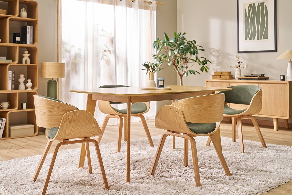 Mesa de comedor rectangular escandinava de madera clara roble L150 cm LEENA