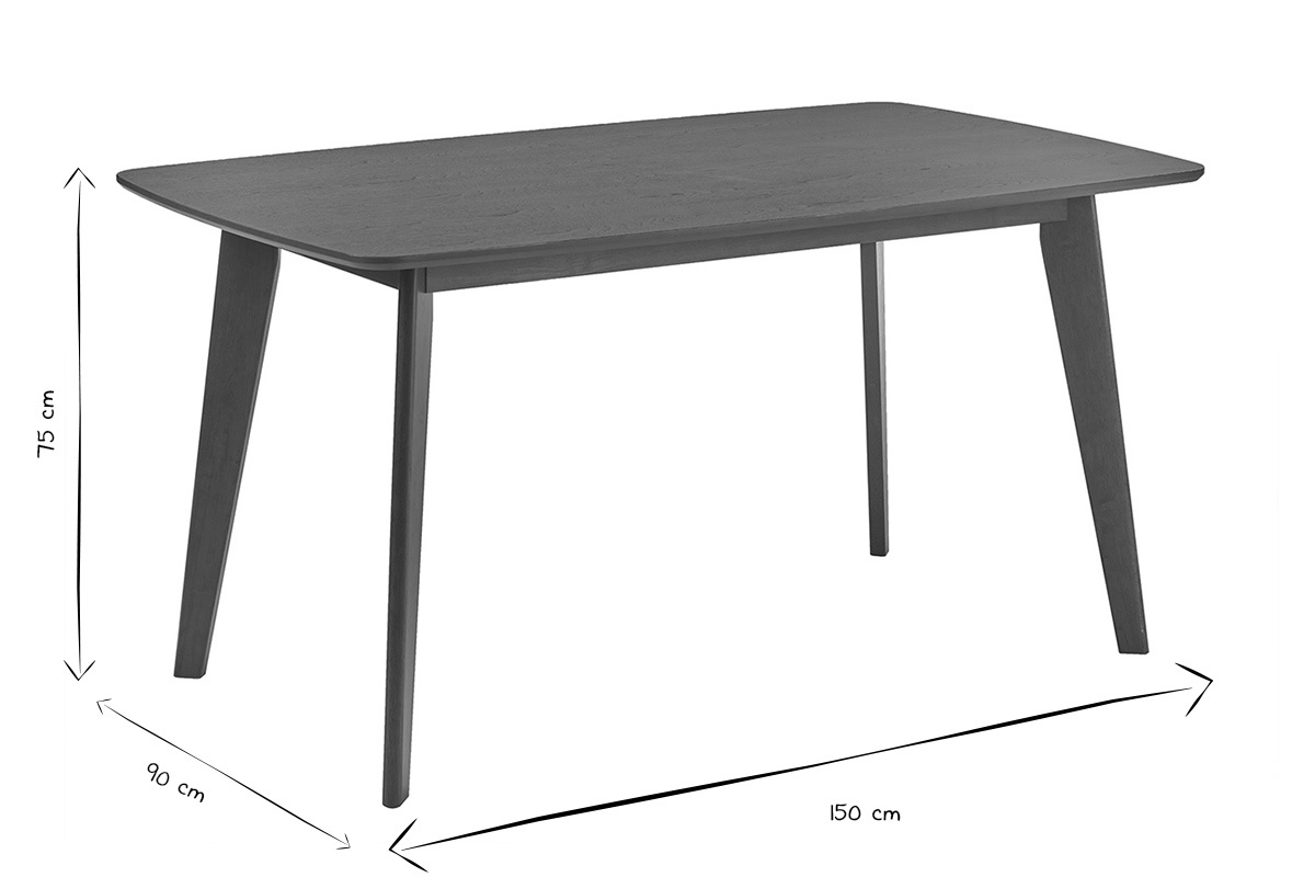 Dimensiones de la mesa de comedor rectangular LEENA en blanco y negro, 150 x 90 x 75 cm.
