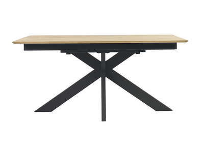 Mesa de comedor rectangular extensible con alargue integrado de madera clara roble macizo L160-245 cm AGATA