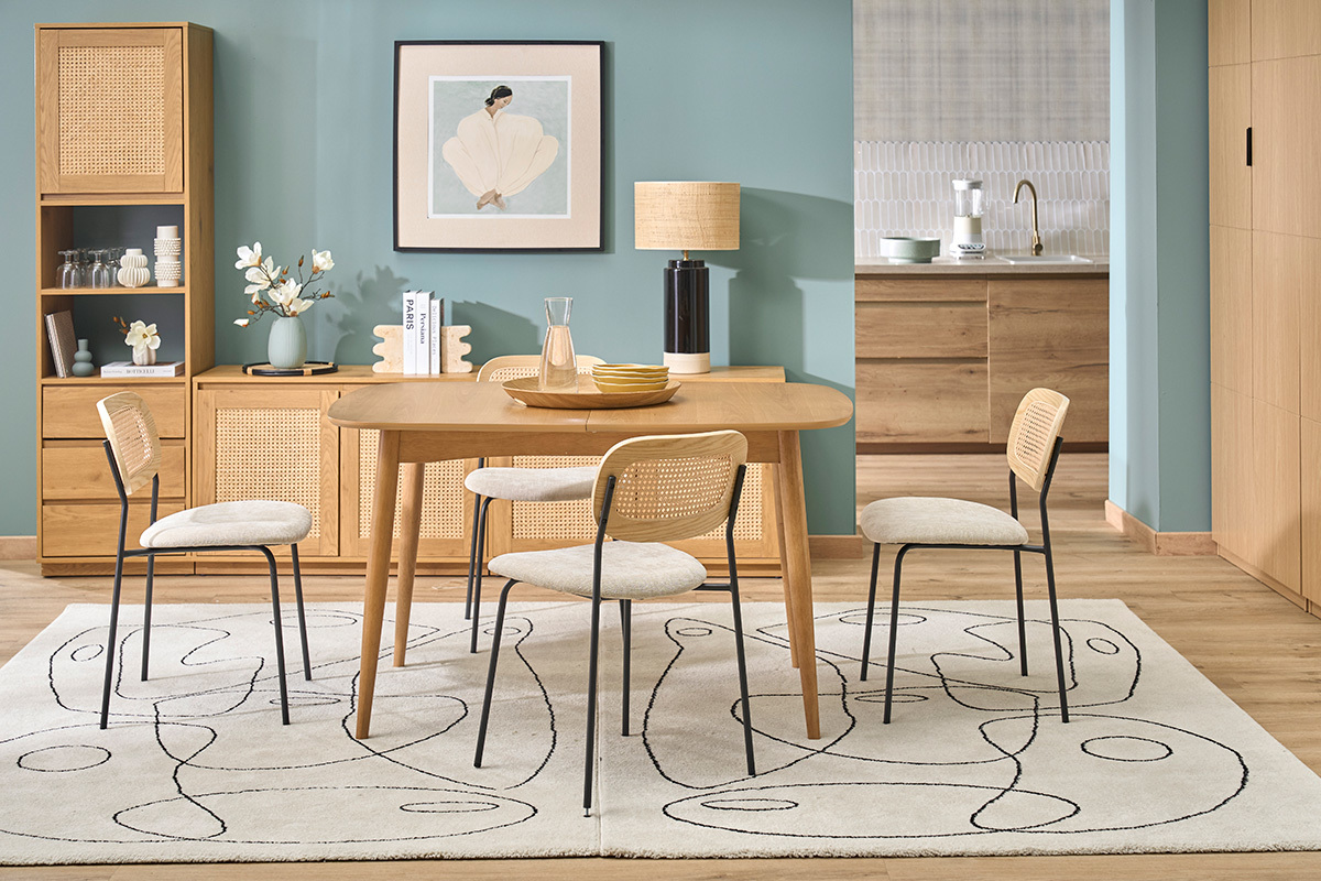 Mesa de comedor rectangular extensible de madera clara roble L130-160 cm HELMA